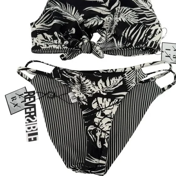 Lira Reversible Bikini Size M Black White Tropical Knot Tie Swimsuit Two Piece - Picture 3 of 6